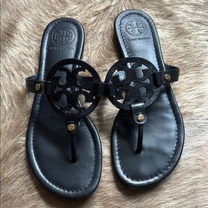 Tory Burch Black Leather Thong Sandals